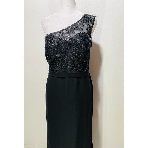 JJ's House evening dress lace one shoulder black festive formal wedding women M - Picture 4 of 8